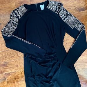 Cache Black Dress size 10, runs small (like size6-8) with Gold Embroidery